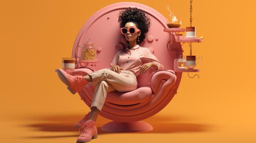 3d, 32k,afro punk on there phone, bougee coffee drinker in a pastel round prohibition sign digital drawing vector style on a white background, wallpaper, cartoon style, 32k, LSD :: , --ar 16:9