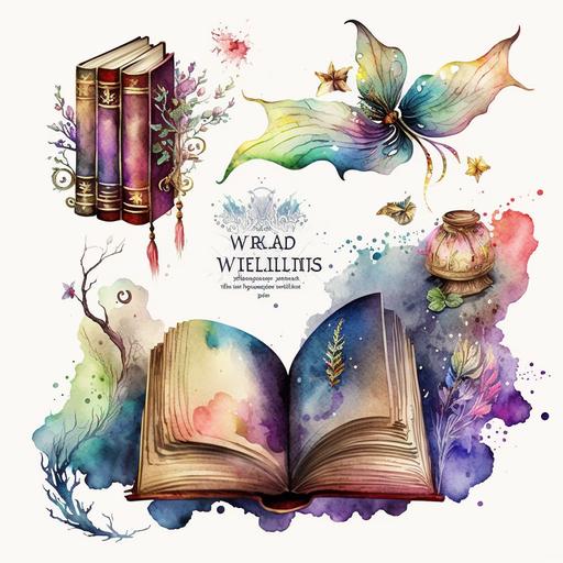 Watercolor Fantasy ,one Book ,Clipart, Open Book Clip Art, Book Bundle PNG, vintage book stacklibrary clip art, old book, Magic Book ,50 mm
