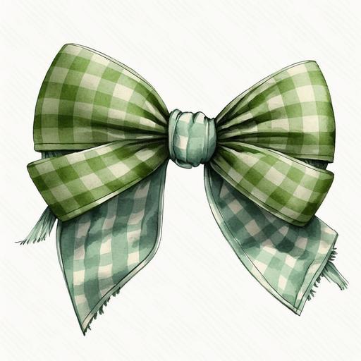 Watercolor a green gingham bow