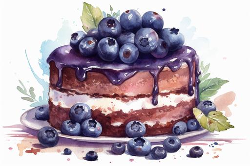 Watercolor blueberry cake clipart, hd, on white background, spaced o ut --ar 3:2 --s 1000 --v 5.0