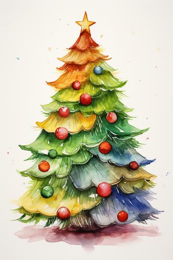 Watercolor painting of a rainbow naturalistic Christmas tree, --ar 2:3 --v 5.2 --style raw