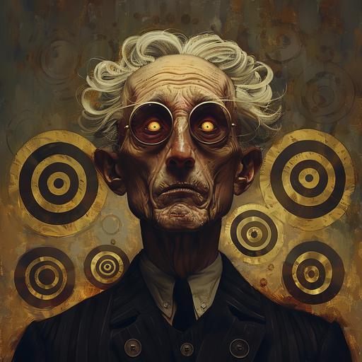 We happy Few, a psychologist with surreal crop circles glasses looks deep into my eyes, I think he's crazy himself --v 6.0 --s 240 --c 5