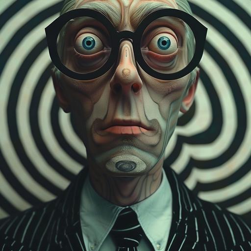 We happy Few, a psychologist with surreal crop circles glasses looks deep into my eyes, I think he's crazy himself --v 6.0 --s 240 --c 5