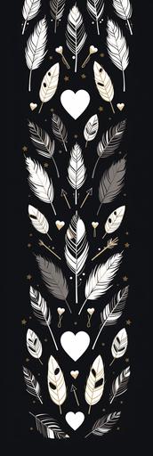Wedding cupid arrows vector illustration pattern, heart, black and white, simple, minimalistic --ar 1:3 --s 250