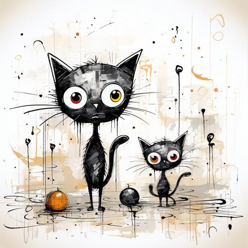 /cartoon cute cats playing with a ball in black and white abstract --s 250