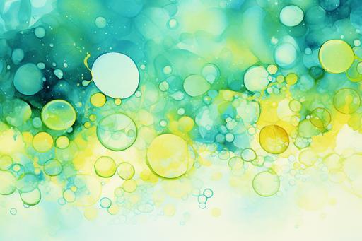 Whimsical Stunning Illustration of the Texture of Bubbles Watercolor Background, blue, green, yellow, sparkling, wallpaper, --ar 3:2