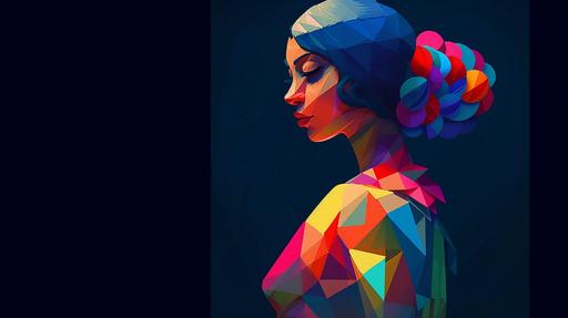 Whimsical colorful hispanic woman on dark background🪞 , by Fortunato Depero and Dr Seuss and Paul Klee and Atey Ghailan, imagined and minimalist character design, volumetric lighting, concept art, digital art --s 1000 --ar 16:9 --v 5