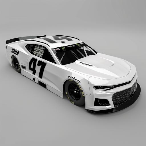 White NASCAR Car with no logos 3 quarter view including roof number 4K UHD 16:9 shot from 8 feet up
