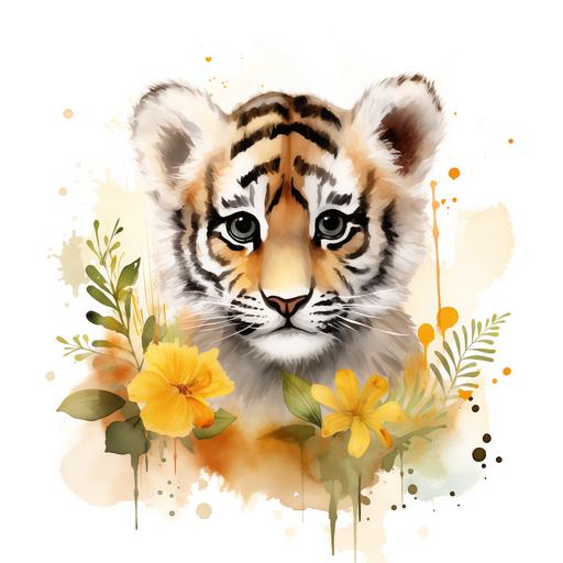 White Tiger Watercolor Clipart Wild Baby Tiger sunflowers PNG Commercial Use Cute Baby Tiger Flowers PNG Safari Illustration Tiger Print