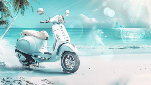 White and Pearl Aqua theme vector art, news article website image, Scooter Rental Bali, --ar 16:9