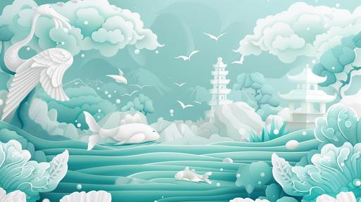 White and Pearl Aqua theme vector art, news article website image, Nyepi Day, --ar 16:9