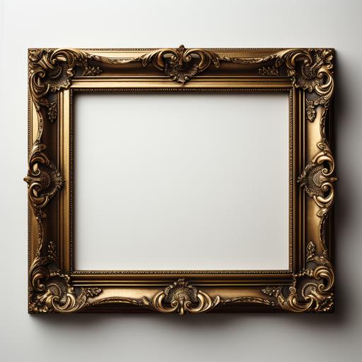 White background, rome frame, brass finish, aged --s 750