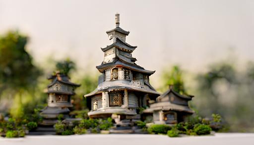 White painted traditional japanese oriental pagodas and house, 8k, Realistic, High resolution photorealistic, Color, Full Scale to Adjust, Intricate detail, Cinematic lighting, Intricate detail, unreal machine, --ar 16:9
