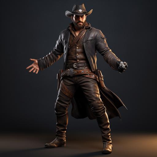 Wild west cowboy, dynamic pose full body portrait, Realistic, 8k, short hair and beard