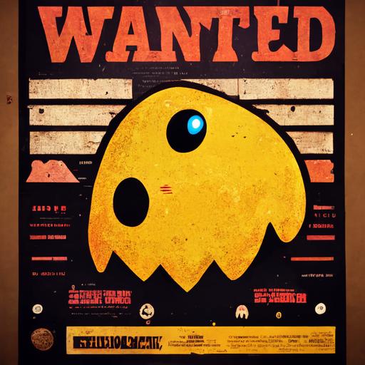 Wild west wanted criminal arcade poster of pac-man