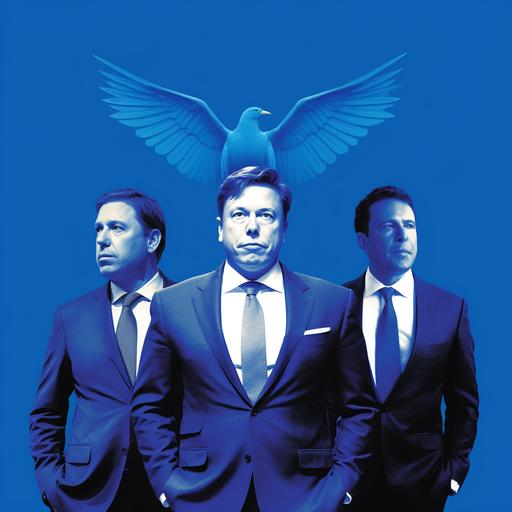Ron DeSantis, Tucker Carlson, Elon Musk, under a blue bird logo