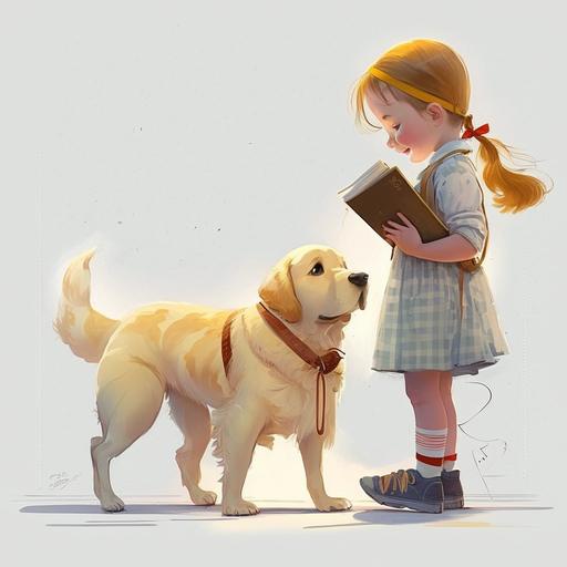 Wondrous Illustration Style, children’s book illustration style, white background D is for Dog, a loyal friend, He'll play with you until the very end.