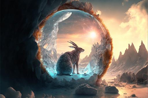 rabbit catches fish in an ice hole :: in digital style, Cyberpunk. futurism style detailed, photorealistic, winter, sunny, sun, rainbow:: HDR --v 4 --stylize 1000 --seed 1 --s 1250 --ar 3:2