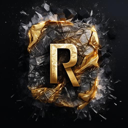YouTube logo , black and golden , letter R, ice texture