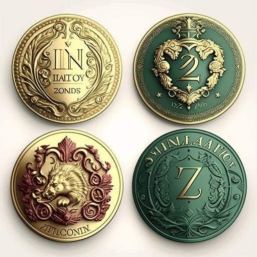 Z cions : 4 Value Style Currencies | Material: Ruby, Jade, Amythes, Gold | Icons: White background