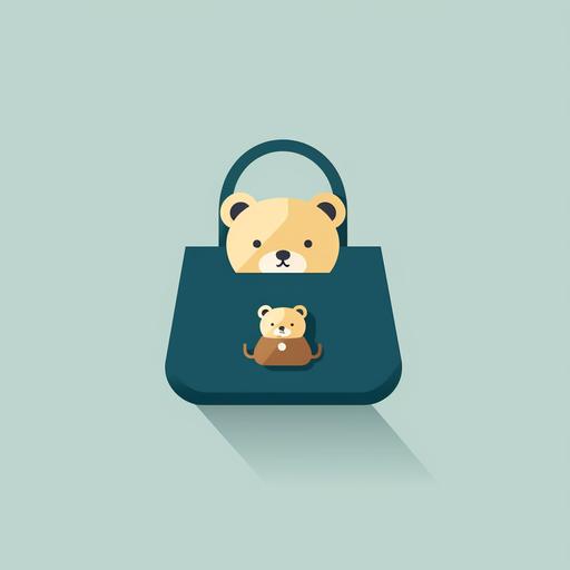 a logo icon with a large purse and a small teddy bear. The logo should be minimalist, simple and modern.