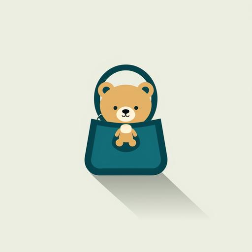 a logo icon with a large purse and a small teddy bear. The logo should be minimalist, simple and modern.