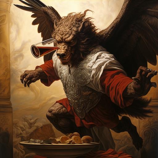 Zagan, a demon appearing as an eagle-winged bull, who can transform metal into coins of other metals, turn water and oil into wine, and grant wisdom. Renaissance oils