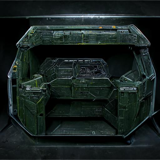 Sci-fi Military Crates in style of halo, Center frame, Highly Detailed, Scratches and Dents, inside spaceship docking area