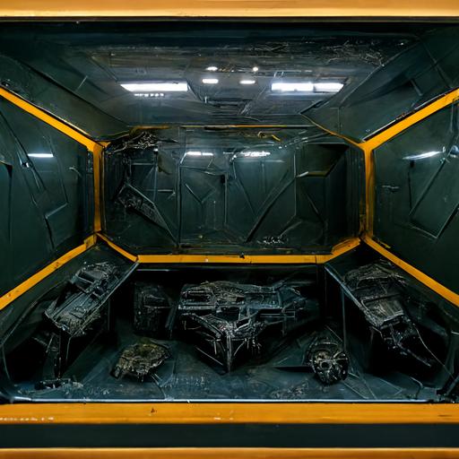 Sci-fi Military Crates in style of halo, Center frame, Highly Detailed, Scratches and Dents, inside spaceship docking area