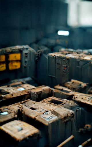 Sci-fi Military Crates, photography, concept art by Craig Mullins, cinematic detailed, trending on artstation, unreal engine 5 rendering, cinematic, greig fraser cinematography, epic composition , 4k, 35 mm photography, --w 1020 --h 1680