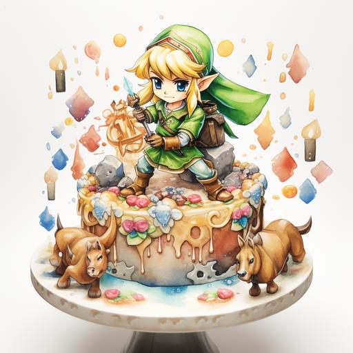 Zelda birthday cake, watercolor, white background