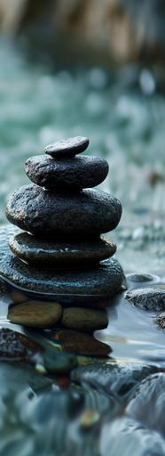 Zen SPA stone water artistic conception picture minimalist photography style composition aesthetic, mindstoneware --ar 8:22 --v 6.0