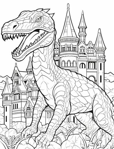 Zentangle Dinosaur World Coloring Books page, full color, cluttered maximalism, coloring page, black-and-white outline, simple outline, flat, 2d, on white background::1.5 coloring page, outline::0.5 gradients::-1 --ar 85:110 --style raw --v 5.2