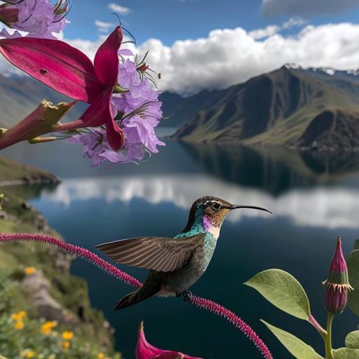 Un colibrí en el lago de panajachel en Guatemala.