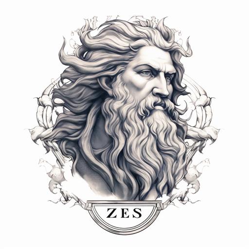 Zeus god, tattoo style, no skin, white background