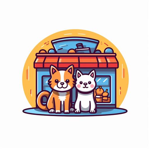 a pet store logo, catoon style, a cat and a dog