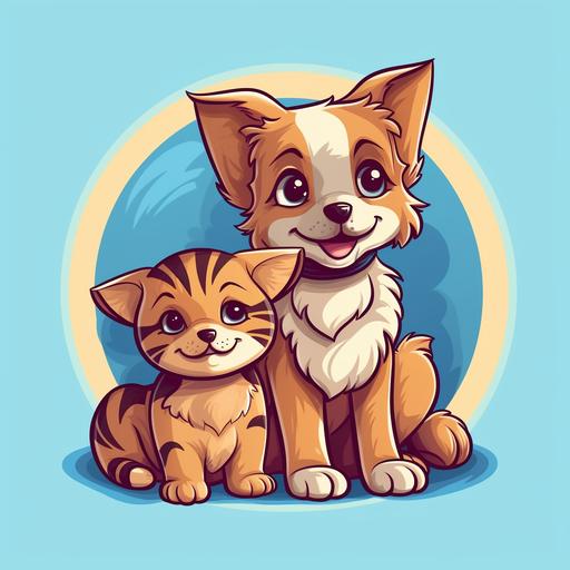 a pet store logo, catoon style, a cat and a dog