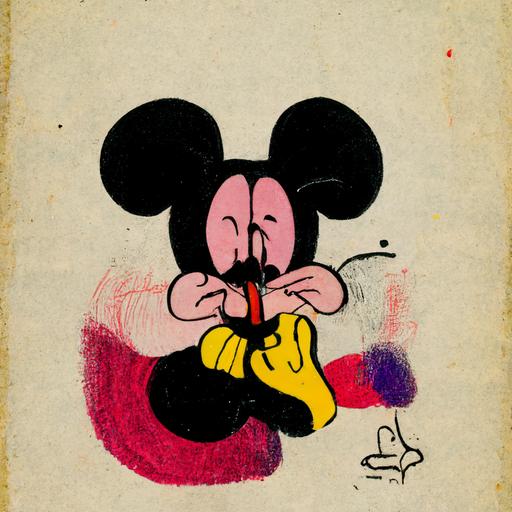 Mickey Mouse picking his nose, drawn by Andy Warhol, Disney, Cartoon, colorful, detailed
