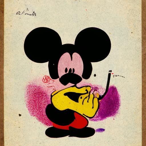 Mickey Mouse picking his nose, drawn by Andy Warhol, Disney, Cartoon, colorful, detailed