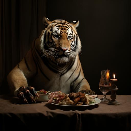 a 🐯 has just finished a meal. the tiger is the one eating. What did the tiger eat? well, meat probably. what meat? meat of.... ??? WW2 german collaborator Coco Chanel I think