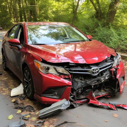 a 2016 Red Toyota Camry that has been in a minor accident with a 2020 Black Honda Civic with badly damaged bumpers