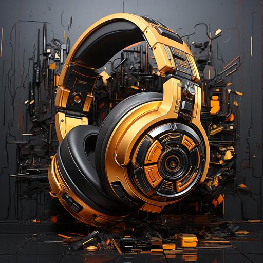 a 3d graffiti, black and gold headphones --s 750