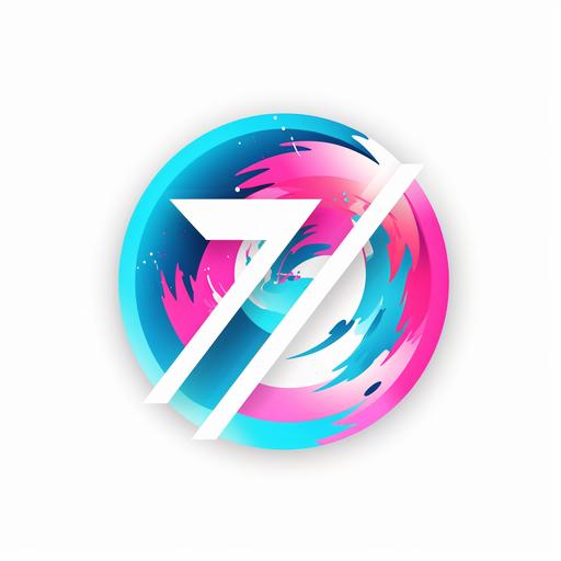 a 4k HD logo on a white background, fits within a circle, bright colours, mostly blue and pink, interwoven shapes form an arrow, smooth cartoon, modern dynamic social logo, fun pop entertainment style