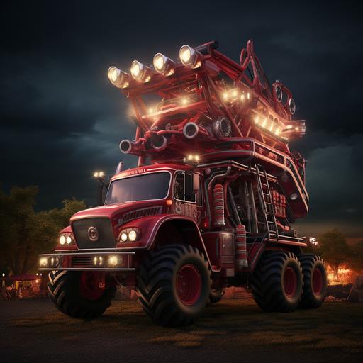 a Firetruck Monster Truck with a ladder