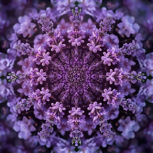 a Kaleidoscope of lavender art seamless pattern, bentowhat? --ar 1:1 --tile --stylize 250 --no t-shirt, mockup, palette, deformity, words, text, signature, border, watermark --v 6.0