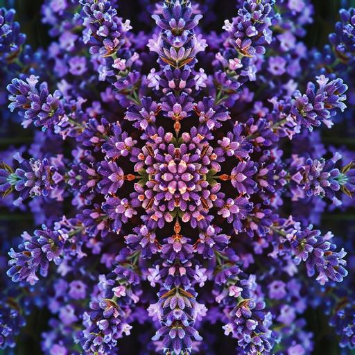 a Kaleidoscope of lavender art seamless pattern, bentowhat? --ar 1:1 --tile --stylize 250 --no t-shirt, mockup, palette, deformity, words, text, signature, border, watermark --v 6.0