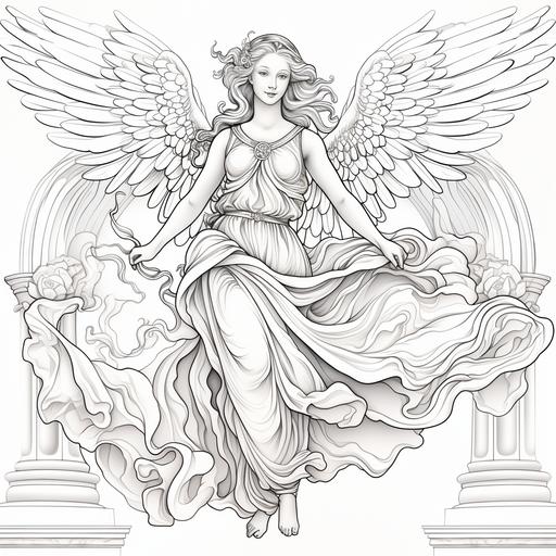 a Renaissance angel smiling and dancing vector image for adult colouring book