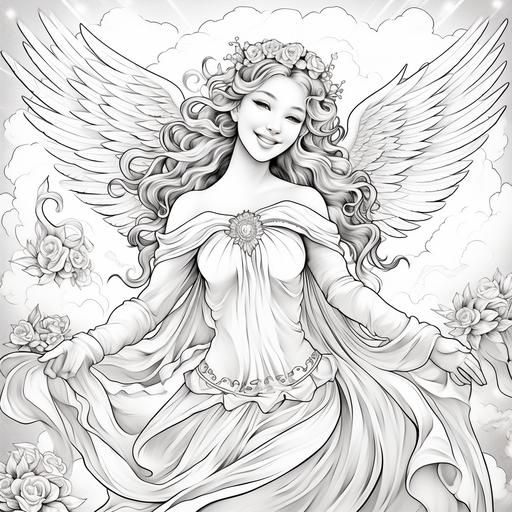 a Renaissance angel smiling and dancing vector image for adult colouring book