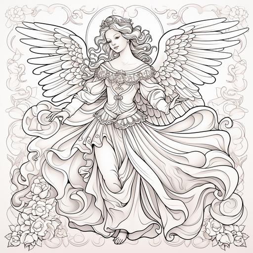 a Renaissance angel smiling and dancing vector image for adult colouring book