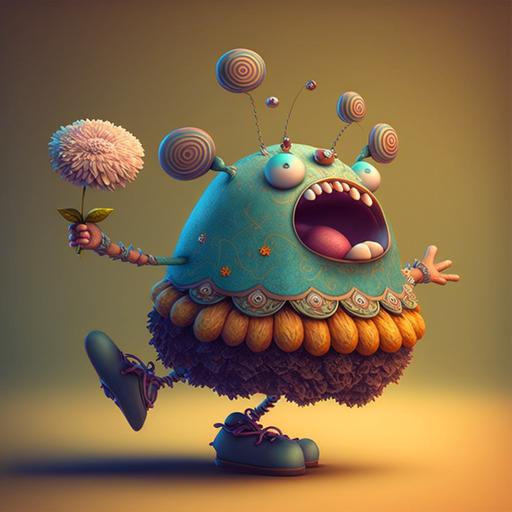 a adorable whimsical europa cartoon bacteria vaporwave monkey jumping for joy::3 Whimsical character design::4 Tags: creative, expressive, detailed, colorful, stylized anatomy, high-quality, digital art, 3D rendering, stylized, unique, award-winning, Adobe Photoshop, 3D Studio Max, V-Ray, playful, fantastical::2 plain background, simple, deformed::-2 --q 2 --q 2
